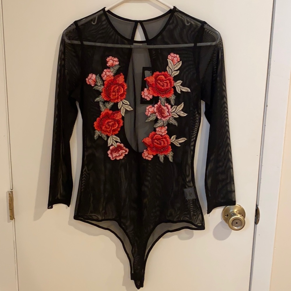 Floral mesh thong onesie
